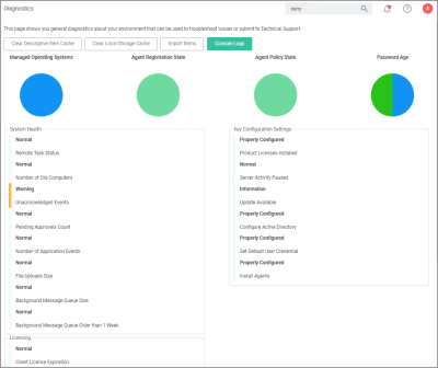 Diagnostics landing page